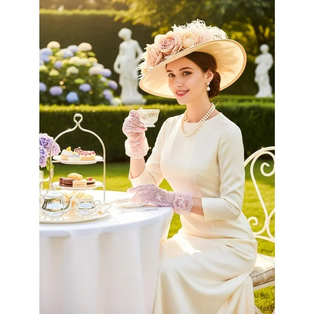 Women's Elegant Dress Up Lace Gloves Light Pink Halloween Wedding Parties Prom